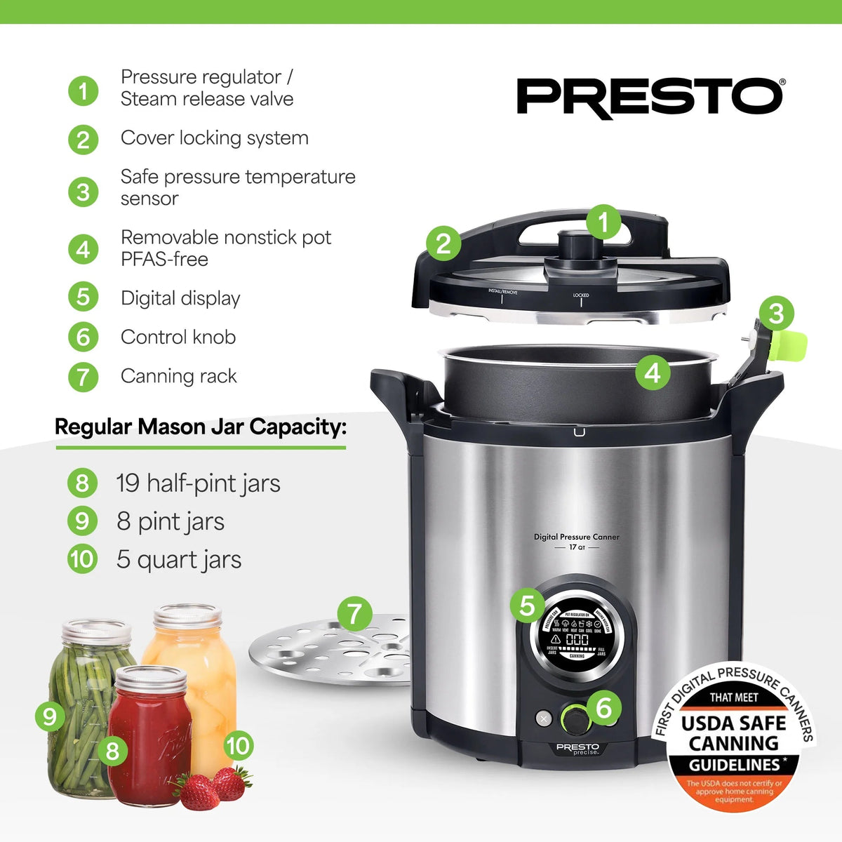 Presto 17 Qt Stainless Steel Electric Pressure Canner, Silver - 02152
