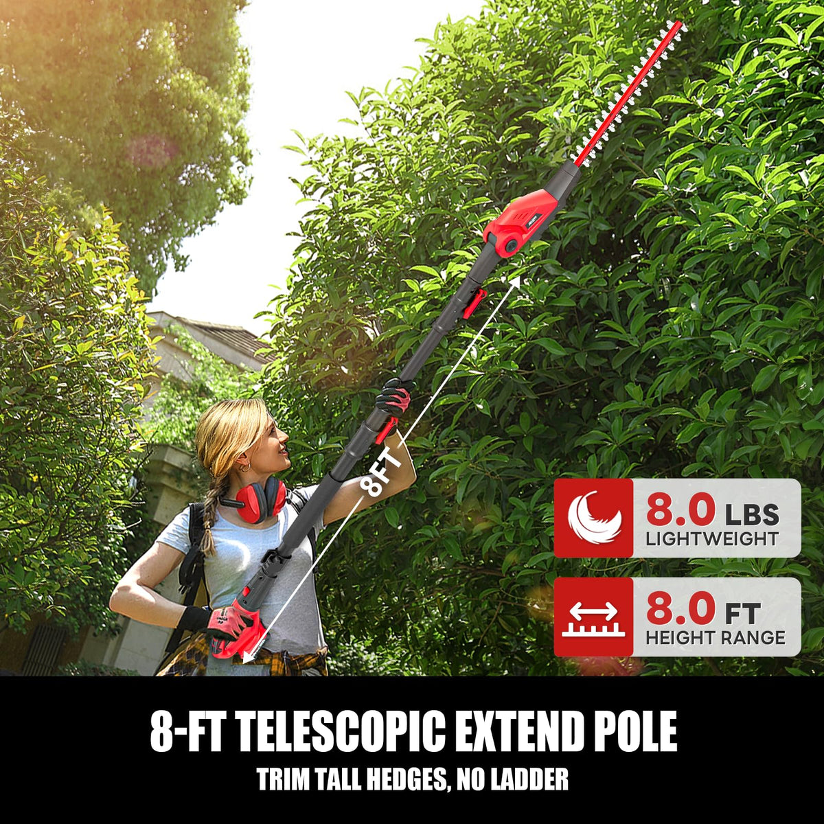 20V Cordless Pole Hedge Trimmer With 16-Inch Blades, 2 2.0Ah Batteries And Charger