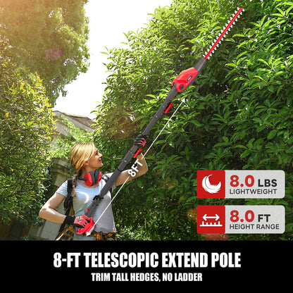 20V Cordless Pole Hedge Trimmer With 16-Inch Blades, 2 2.0Ah Batteries And Charger
