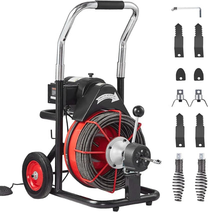 VEVOR Drain Cleaner Machine 100FT x 1/2 Inch, 550W, Red + Black - Drain Cleaner Machine 100 FT x 1/2 Inch