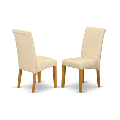 HomeStock 7Pc Oval Dining Room Table Set With Linen Beige Fabric Parson Chairs And Oak Chair Legs - Asian Allure