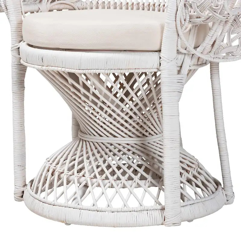 Kallima Peacock Accent Chair, White Natural Rattan, 40.90 w x 29.50 d x 58.70 h - Kallima