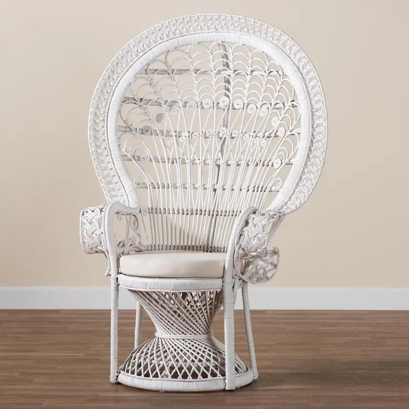 Kallima Peacock Accent Chair, White Natural Rattan, 40.90 w x 29.50 d x 58.70 h - Kallima