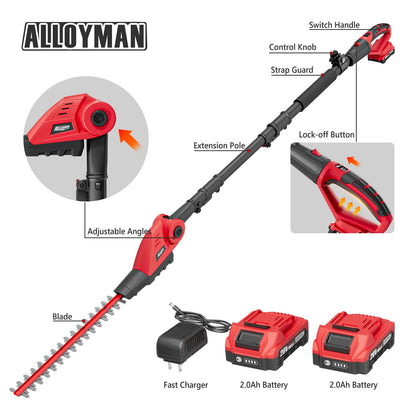 20V Cordless Pole Hedge Trimmer With 16-Inch Blades, 2 2.0Ah Batteries And Charger