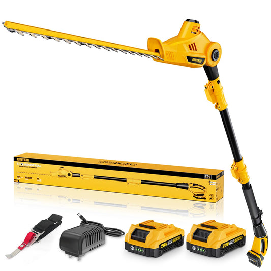 20V Cordless Pole Hedge Trimmer With 16-Inch Blades, 2 2.0Ah Batteries And Charger