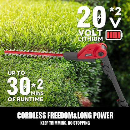 20V Cordless Pole Hedge Trimmer With 16-Inch Blades, 2 2.0Ah Batteries And Charger
