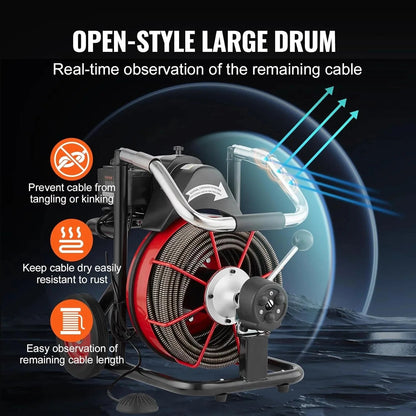 VEVOR Drain Cleaner Machine 100FT x 1/2 Inch, 550W, Red + Black - Drain Cleaner Machine 100 FT x 1/2 Inch
