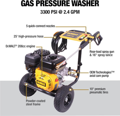 DeWalt Gas Pressure Washer 3300 PSI 2.4 GPM With 25-ft Hose And 5 Nozzles - DXPW3300-S