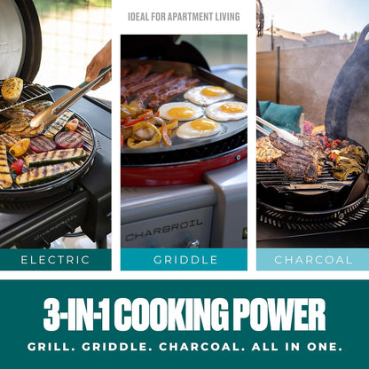 Charbroil 3-in-1 Dual Fuel Electric Grill, Griddle And Charcoal Grill - 25302145