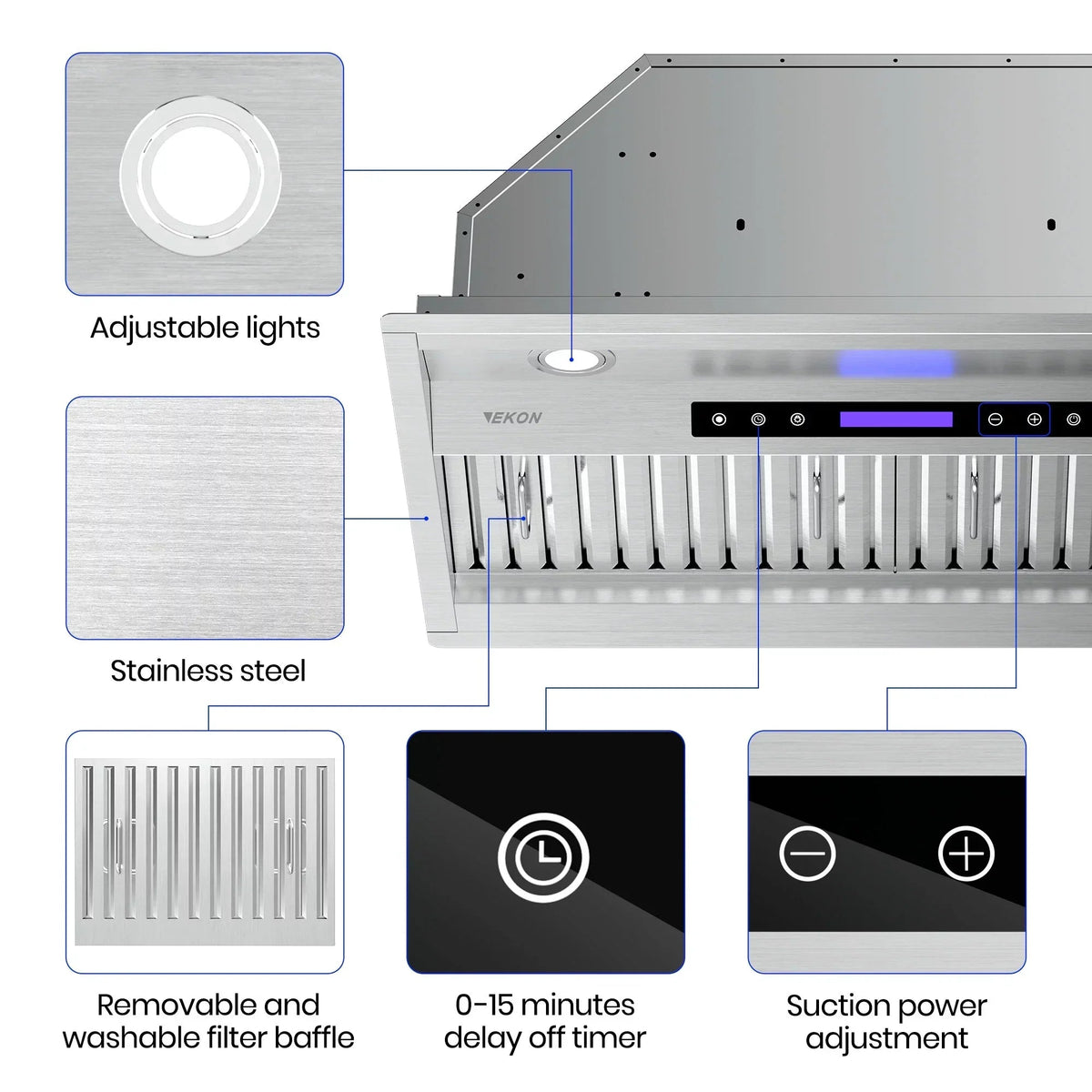 EKON Kitchen Expert 36 inch 900 CFM Convertible Insert Range Hood With Remote Control