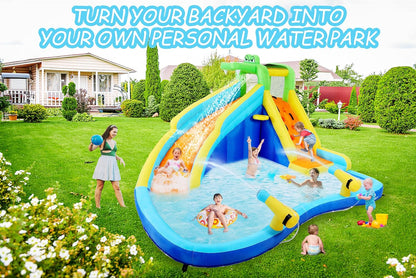 ROOJER Inflatable Water Slide Bounce House 8-in-1 With 450W Blower - Crocodile Water Park