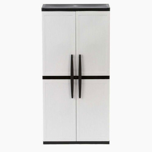 HDX Gray Plastic Freestanding Garage Cabinet With Adjustable Shelves And Lockable Doors, 35in W X 71in H X 18in D